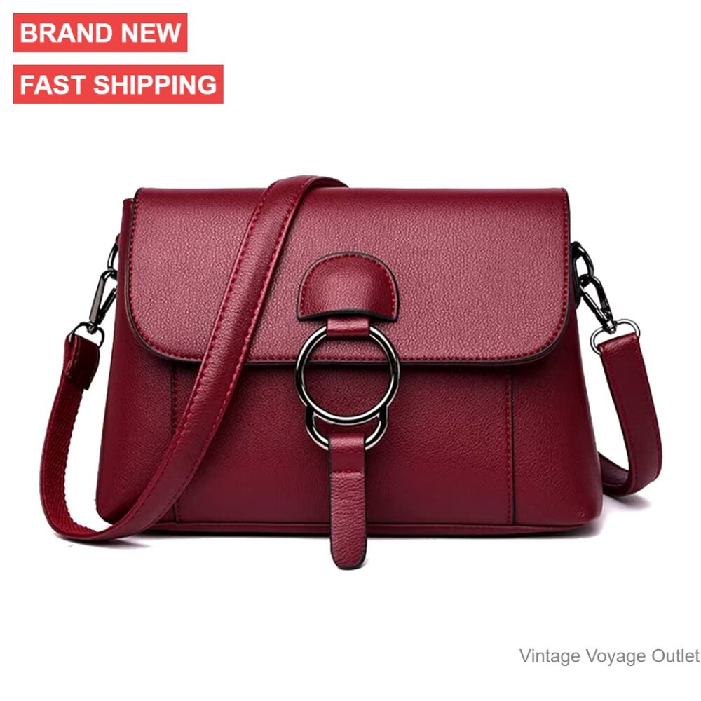Vegan Leather Crossbody Tote Bag With Multiple Pockets, Adjustable Strap
